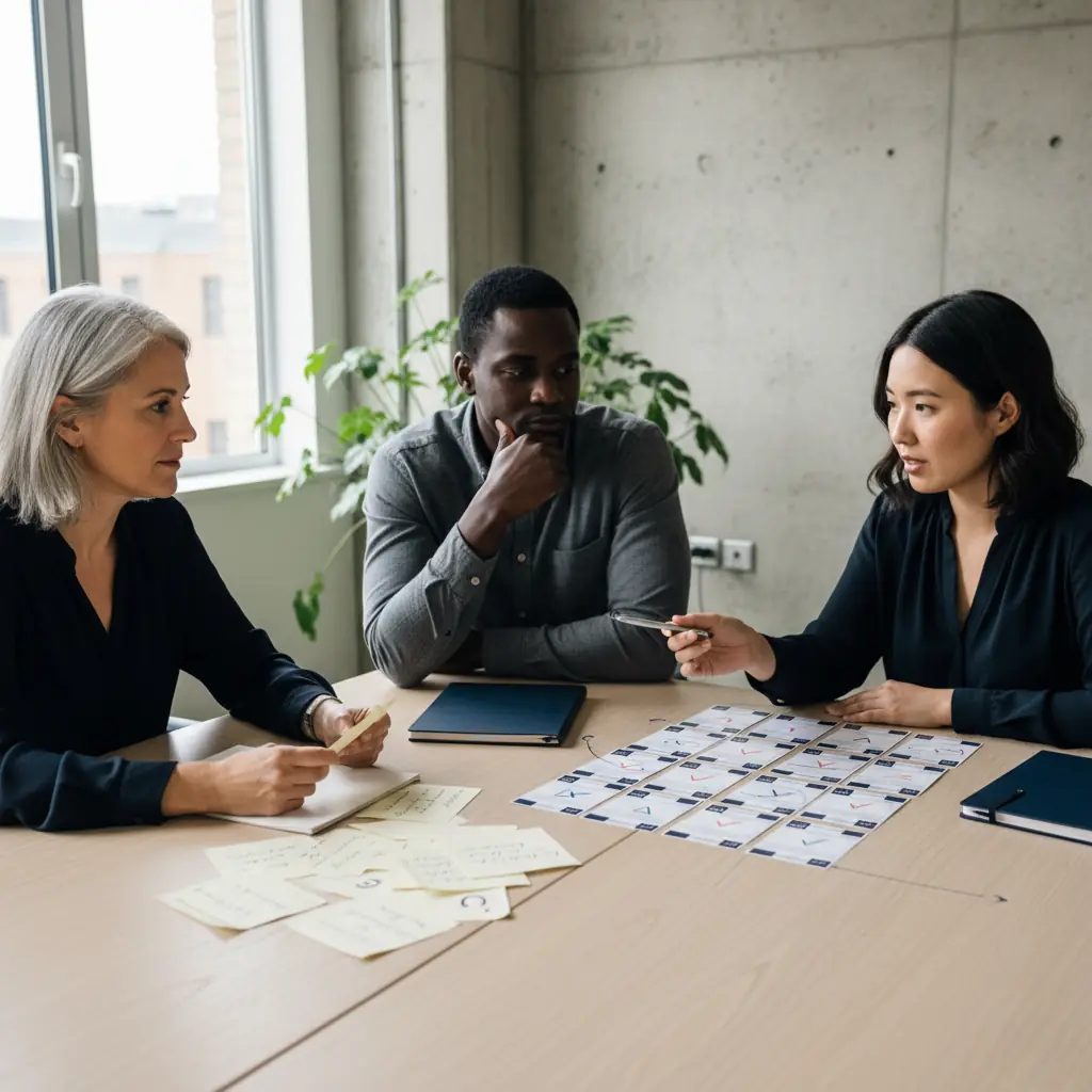 A conceptual comparison of a stalled hiring process and a clear evidence-led interview decision pathway.
