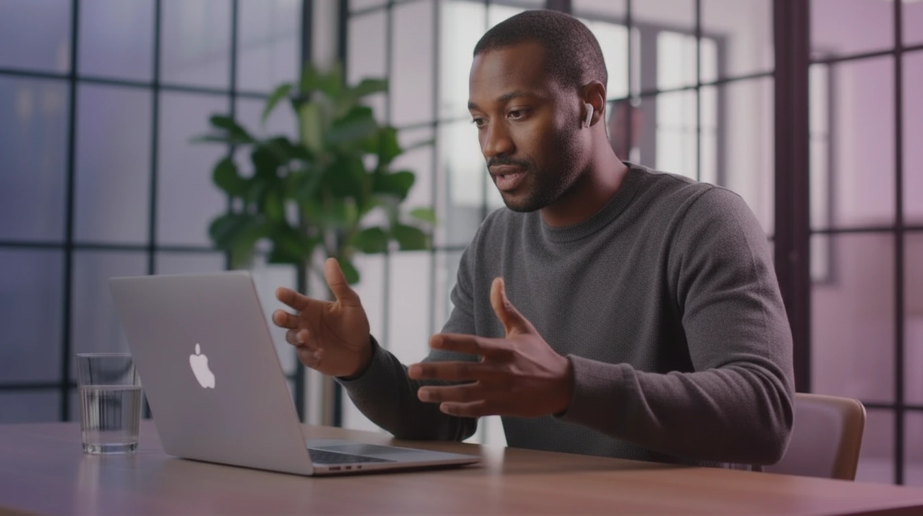 An interviewer engaged in a natural conversation with a candidate while using Maslow's lightweight live capture.