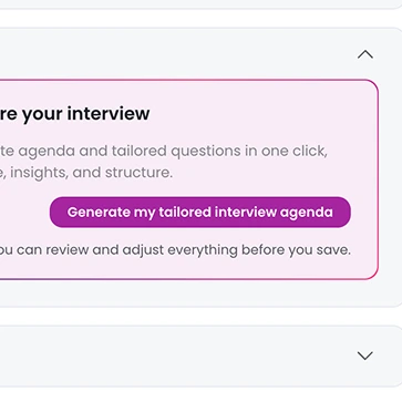 Close-up of the 'Generate my tailored interview agenda' button, showcasing one-click interview structure automation
